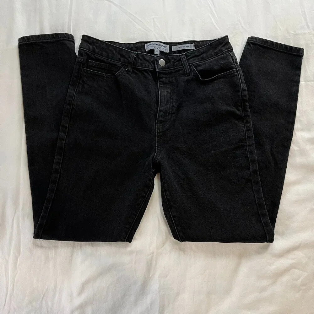 American Apparel Women's The Pencil Jean High Waist Black Denim Jeans | Size 29
